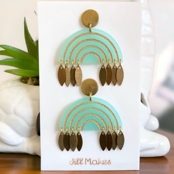 Jill Makes Jewelry - Modern Rainbow Earrings, Teal